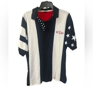 Vintage Men's Patriotic USA‎ Stars and Stripes Knit Polo Shirt- Size Large